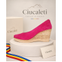 Pantofi dama roz din piele naturala intoarsa cu talpa tip pana de 7 cm P50ROZAV